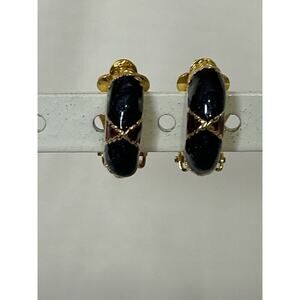 Cute Vtg Marbleized Half Hoop Clip On Earrings